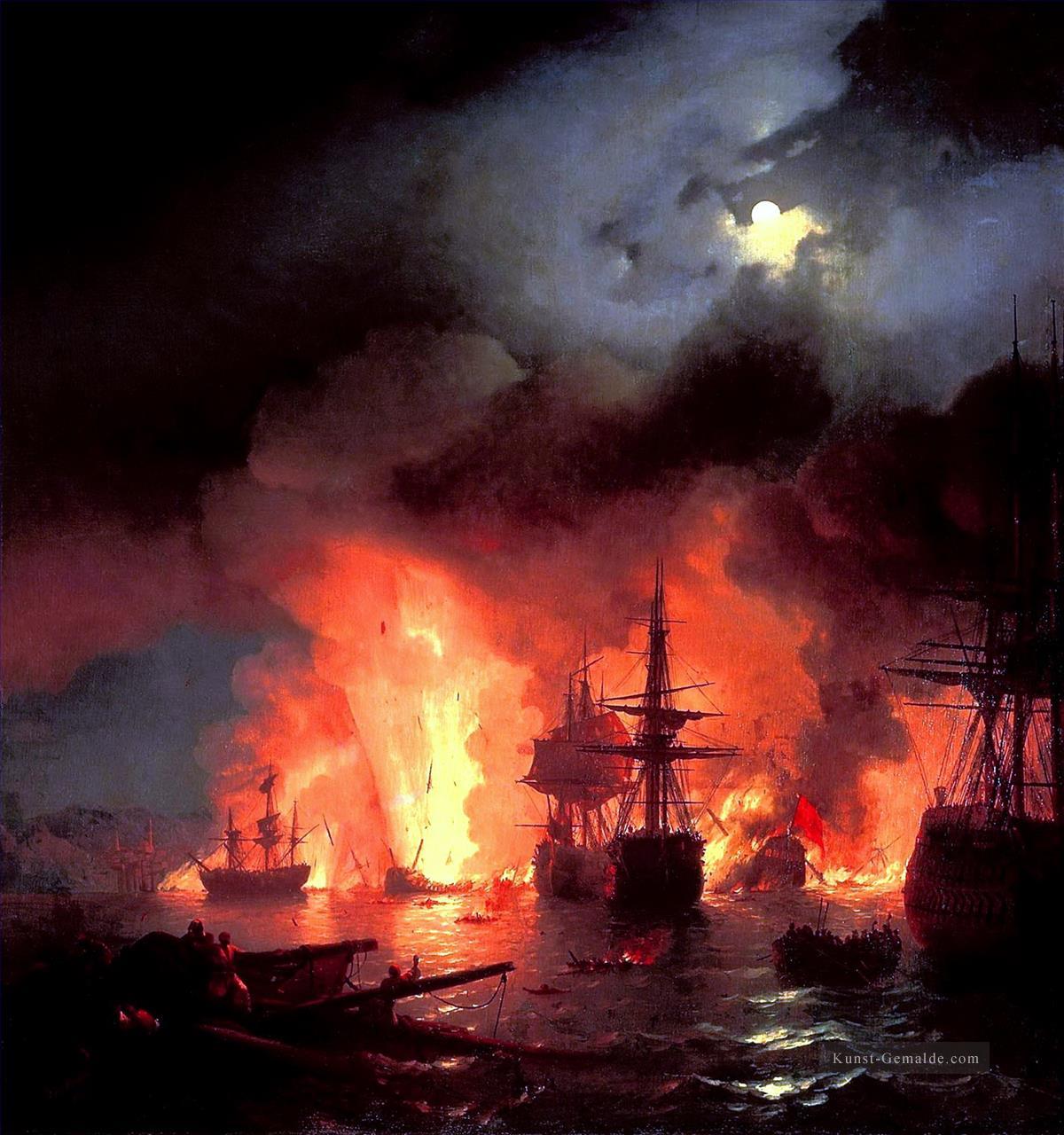 Schlacht von cesme in der Nacht 1848 Verspielt Ivan Aiwasowski russisch Ölgemälde